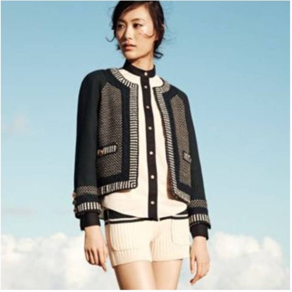 Tory Burch Leandra Tweed Embroidered Blazer Jacket Size 12